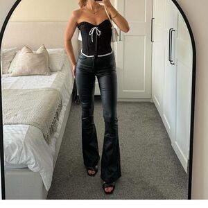 Vegan Leather Black Bell Bottoms Y2K Sz 7/8 Slit Sides Festival Rock & Roll Goth